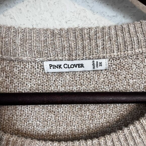 NWOT Pink Clover Sweater Pullover Beige Women Size 3x Crew Neck Neutral Minimal - Picture 7 of 9